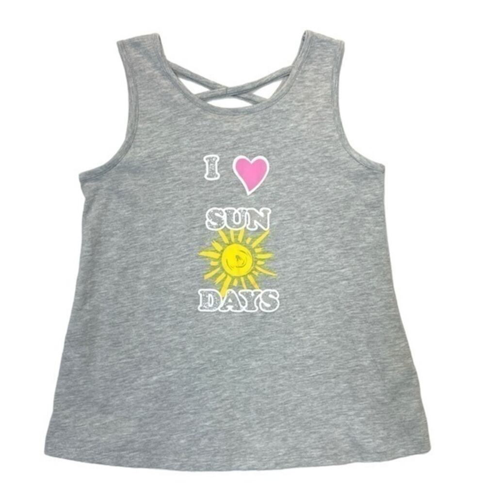 Girls Gray Graphic Tank Top Size 14/16 “Sun Days” Summer Shirt
